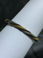 LIV 18k Tri Color Gold Sterling Silver Twisted Braided Mesh Design Halo Hand Made Bangle Stack Bracelet Gift