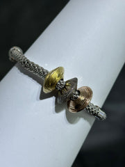 LIV 18k Tri Color Gold Sterling Silver Diamond Cut Mesh Design Halo Hand Made Tennis Bangle Stack Bracelet Gift