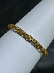 LIV 18k Yellow Gold Sterling Diamond Cut Mesh Cage Design Halo Hand Made Lobster Lock Soft Bangle Stack Bracelet Gift