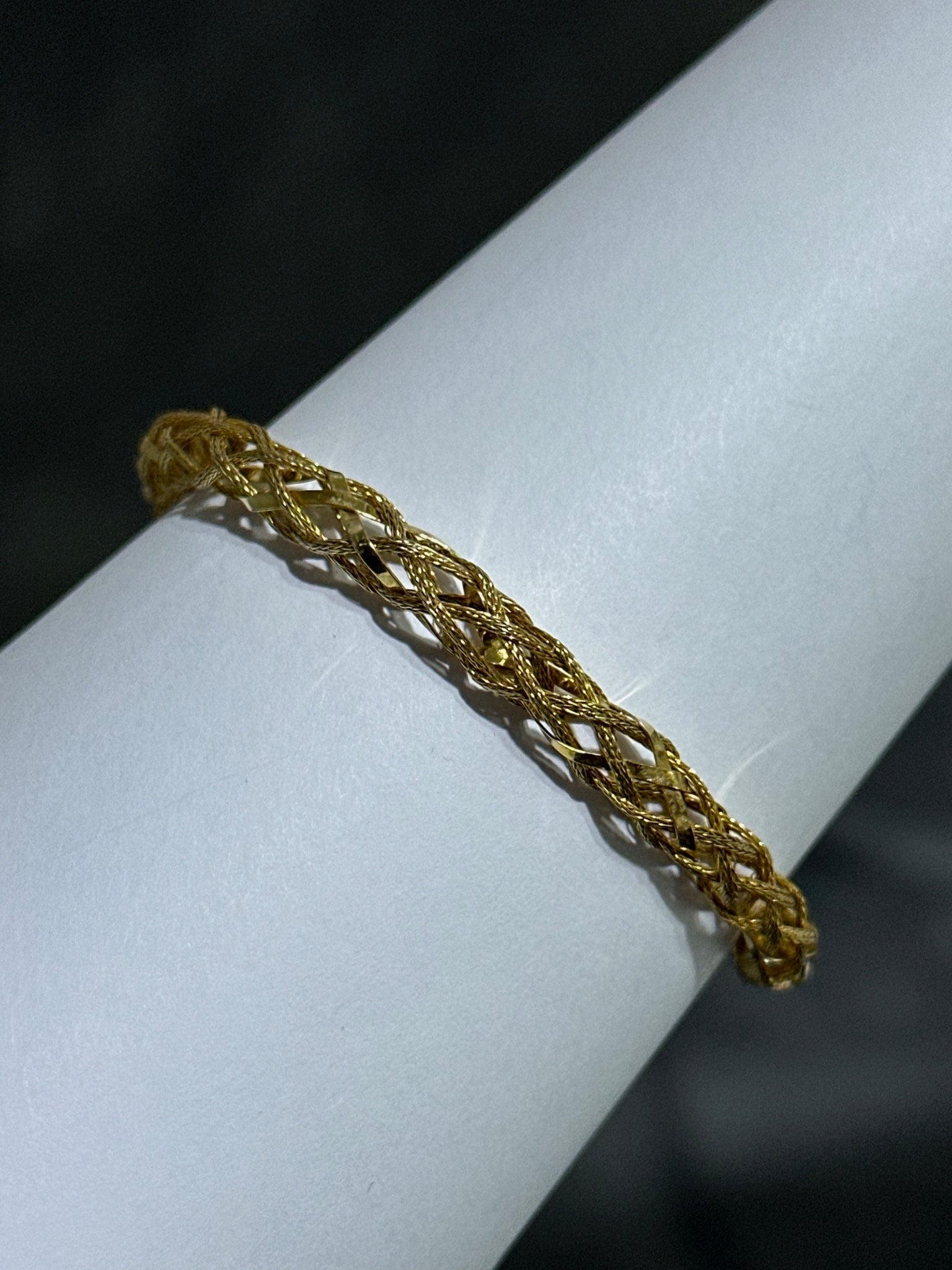 LIV 18k Yellow Gold Sterling Diamond Cut Mesh Cage Design Halo Hand Made Lobster Lock Soft Bangle Stack Bracelet Gift