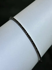 LIV Black Sterling Silver Pave Black Sapphire Thin Slip On Design Hand Made Stackable Bangle Bracelet Gift