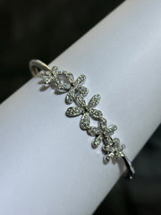 LIV Platinum Sterling Silver Pave White Sapphire Flower Design Hand Made Stackable Cuff Bangle Bracelet Gift