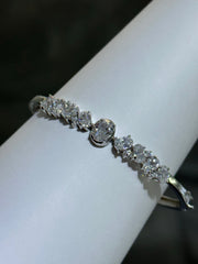 LIV Platinum Sterling Silver Pave White Sapphire Oval Stone Design Hand Made Stackable Bangle Bracelet Gift