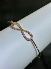 LIV 18k Rose Gold Sterling Silver Pave White Sapphire Infinity Design Hand Made Stackable Bangle Bracelet Gift