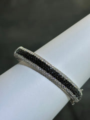 LIV Platinum Sterling Silver Pave Black & White Sapphire Wide Eternity Design Hand Made Stackable Bangle Bracelet Gift