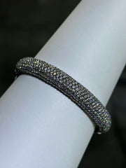 LIV 18k Black Gold Sterling Silver Pave White Sapphire Wide Eternity Chunky Design Hand Made Stackable Bangle Bracelet Gift