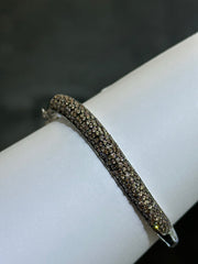 LIV Platinum Sterling Silver Pave Champagne Sapphire Twist Dome Design Hand Made Stackable Bangle Bracelet Gift