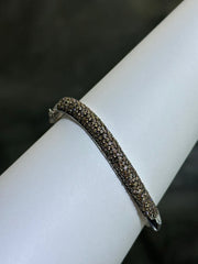 LIV Platinum Sterling Silver Pave Champagne Sapphire Twist Dome Design Hand Made Stackable Bangle Bracelet Gift