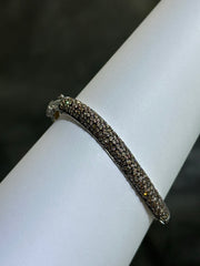 LIV Platinum Sterling Silver Pave Champagne Sapphire Twist Dome Design Hand Made Stackable Bangle Bracelet Gift