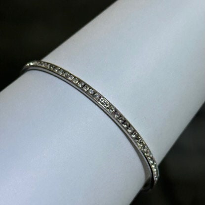 LIV Platinum Sterling Silver  Pave White Sapphire Eternity Design Slip On Hand Made Stackable Bangle Bracelet Gift