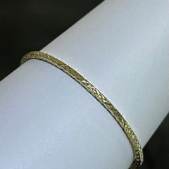 LIV 18k Yellow Gold Sterling Silver Diamond Cut Eternity Design Slip On Hand Made Stackable Bangle Bracelet Gift