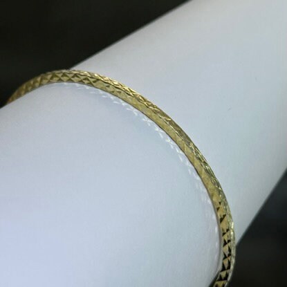 LIV 18k Yellow Gold Sterling Silver Diamond Cut Eternity Design Slip On Hand Made Stackable Bangle Bracelet Gift