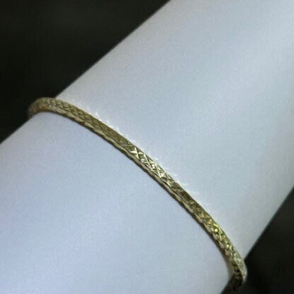 LIV 18k Yellow Gold Sterling Silver Diamond Cut Eternity Design Slip On Hand Made Stackable Bangle Bracelet Gift