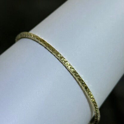 LIV 18k Yellow Gold Sterling Silver Diamond Cut Slip On Design Hand Made Stackable Bangle Bracelet Gift