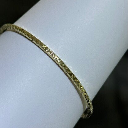 LIV 18k Yellow Gold Sterling Silver Diamond Cut Slip On Design Hand Made Stackable Bangle Bracelet Gift