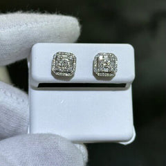 LIV 14k White Gold Natural Diamonds 0.64ct G/VS1 Pave Set Baguette Cut Asscher Halo Design Large Stud Earrings Gift