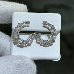 LIV 14k White Gold Natural Diamonds 1.12ct G/VS1 Pave Set Baguette Cut Climber Halo Design Stud Earrings Gift