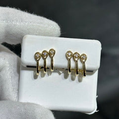 LIV 14k White Gold Natural Diamonds 0.10ct G/VS1 Prong Set Round Cut Cuff Halo Design Stud Earrings Gift