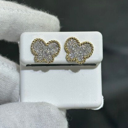 LIV 14k Yellow Gold Natural Diamonds 0.70ct G/VS1 Pave Hand Set Round Cut Butterfly Design Cable Cuff Design Stud Earrings Gift