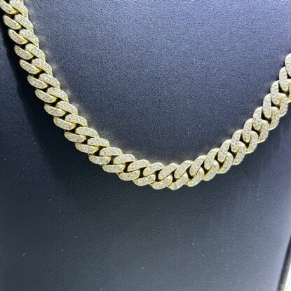 LIV 10k Yellow Gold Natural Diamonds 11.00ct G/VS1 Pave Set Round Cut Miami Cuban Design Hand Made 20" Length Chain Necklace