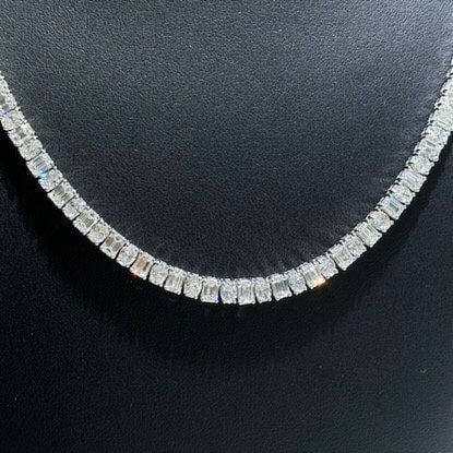 LIV 14k White Gold & Natural White Diamonds 15.50ct tw Emerald Cut and Oval Cut Tennis Necklace Classic Look Timeless Gift 16" Length