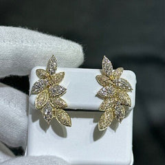LIV 14k Two Tone Gold Genuine Diamonds 1.43ct G/VS1 Pave Set Climber Design Halo Stud Earrings