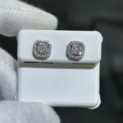LIV 14k White Gold Natural Diamonds 0.65ct G/VS1 Pave Set Asscher Halo Design Stud Earrings Gift