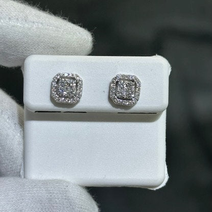 LIV 14k White Gold Natural Diamonds 0.65ct G/VS1 Pave Set Asscher Halo Design Stud Earrings Gift