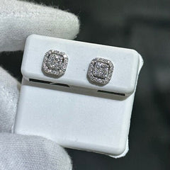 LIV 14k White Gold Natural Diamonds 0.65ct G/VS1 Pave Set Asscher Halo Design Stud Earrings Gift