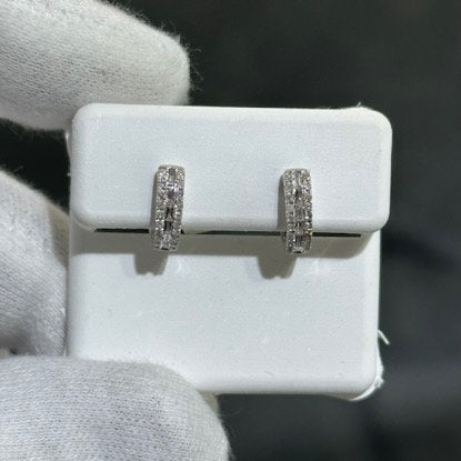 LIV 14k White Gold Natural Diamonds 0.30ct G/VS1 Pave Set Baguette Cut Huggie Hoop Design Post Earrings Gift