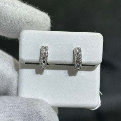 LIV 14k White Gold Natural Diamonds 0.30ct G/VS1 Pave Set Baguette Cut Huggie Hoop Design Post Earrings Gift