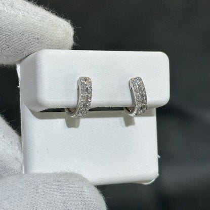 LIV 14k White Gold Natural Diamonds 0.30ct G/VS1 Pave Set Baguette Cut Huggie Hoop Design Post Earrings Gift