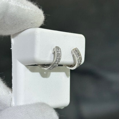 LIV 14k White Gold Natural Diamonds 0.30ct G/VS1 Pave Set Baguette Cut Huggie Hoop Design Post Earrings Gift