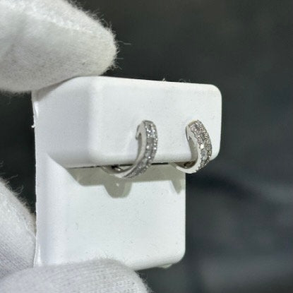 LIV 14k White Gold Natural Diamonds 0.30ct G/VS1 Pave Set Baguette Cut Huggie Hoop Design Post Earrings Gift