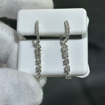 LIV 14k White Gold Natural Diamonds 1.00ct G/VS1 Pave Set Round Cut Chandelier Dangle Design Post Earrings Gift