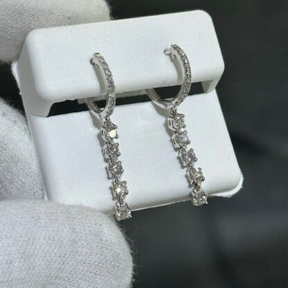 LIV 14k White Gold Natural Diamonds 1.00ct G/VS1 Pave Set Round Cut Chandelier Dangle Design Post Earrings Gift