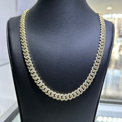 LIV 10k Yellow Gold Natural Diamonds 11.00ct G/VS1 Pave Set Round Cut Miami Cuban Design Hand Made 20" Length Chain Necklace