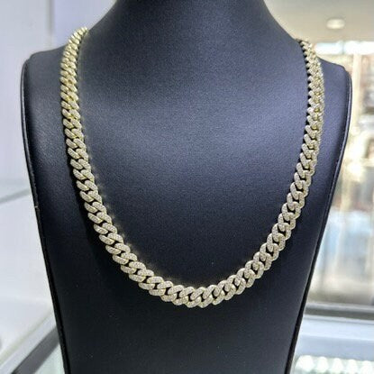 LIV 10k Yellow Gold Natural Diamonds 11.00ct G/VS1 Pave Set Round Cut Miami Cuban Design Hand Made 20" Length Chain Necklace