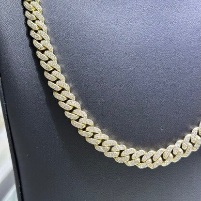 LIV 10k Yellow Gold Natural Diamonds 11.00ct G/VS1 Pave Set Round Cut Miami Cuban Design Hand Made 20" Length Chain Necklace