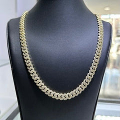 LIV 10k Yellow Gold Natural Diamonds 11.00ct G/VS1 Pave Set Round Cut Miami Cuban Design Hand Made 20" Length Chain Necklace