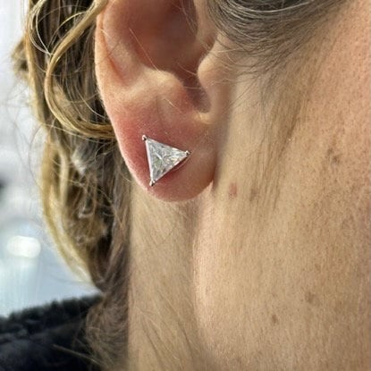LIV 14k White Gold Custom Made 1.50ct Each Triangle Cut Lab Grown Moissanite Large Push Back Stud Earrings Gift