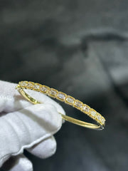 LIV 14k Yellow Gold & Diamonds 2.50ct G-VS1 Emerald Cut Classic Cable Design Stackable Bangle Bracelet 7" L