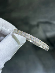 LIV 14k White Gold & Diamonds 3.00ct G-VS1 Emerald and Round Cut Classic Channel Set Design Stackable Bangle Bracelet