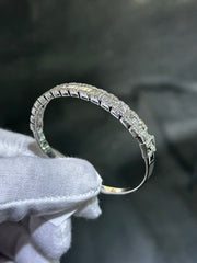 LIV 14k White Gold & Diamonds 3.00ct G-VS1 Emerald and Round Cut Classic Channel Set Design Stackable Bangle Bracelet