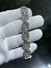 LIV 10k White Gold & Diamonds 8.50ct G-VS1 Gucci Link Design Hand Made Baguette Stackable Chunky Tennis Bracelet 8" L