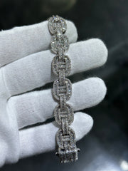 LIV 10k White Gold & Diamonds 8.50ct G-VS1 Gucci Link Design Hand Made Baguette Stackable Chunky Tennis Bracelet 8" L