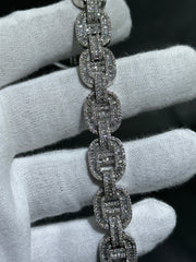 LIV 10k White Gold & Diamonds 8.50ct G-VS1 Gucci Link Design Hand Made Baguette Stackable Chunky Tennis Bracelet 8" L