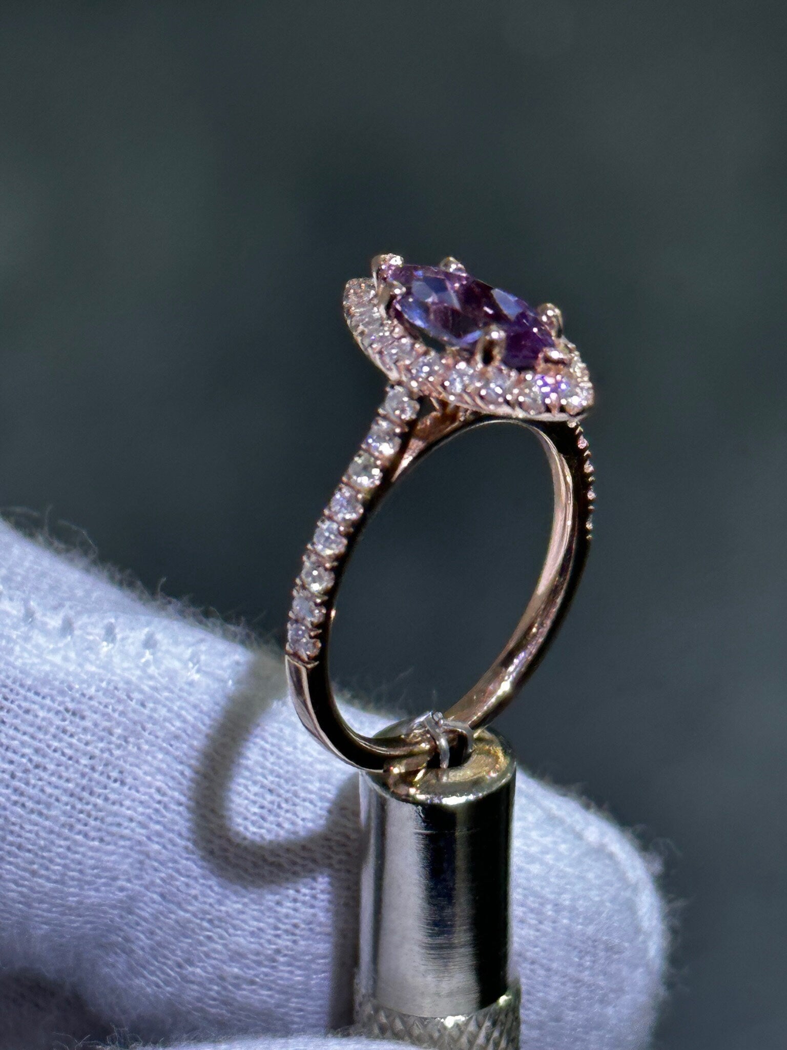 LIV 14k Rose Gold Natural White Diamonds Halo Marquise Alexandrite Engagement Ring