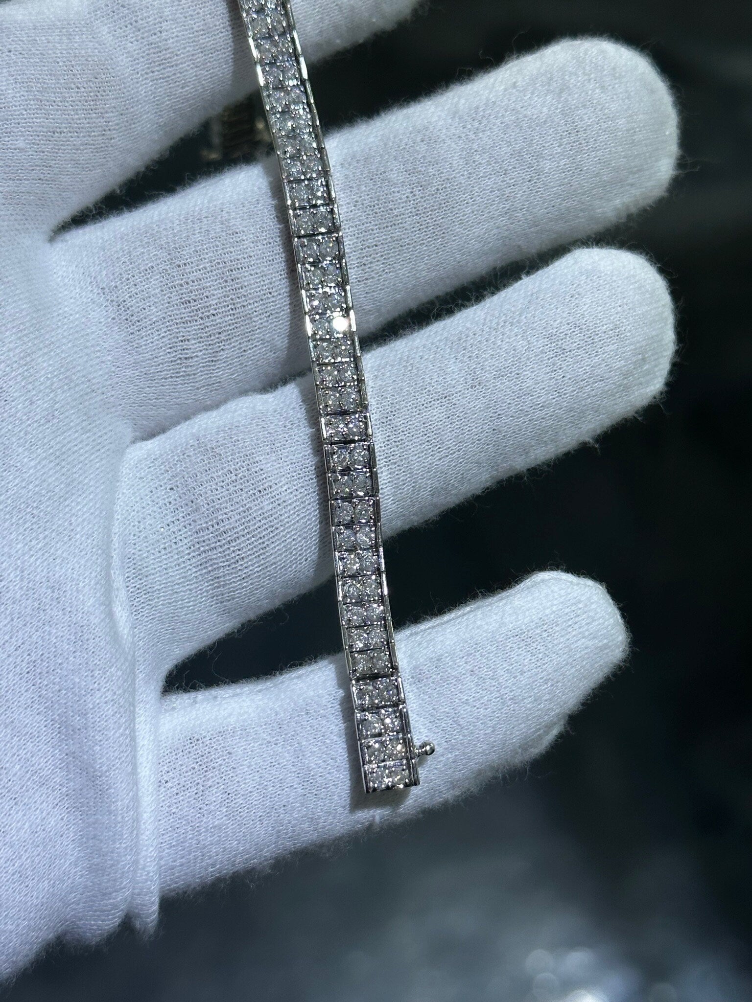 LIV 14k White Gold Natural White Diamonds Double Row Tennis Bracelet 20.5 Grams Gift