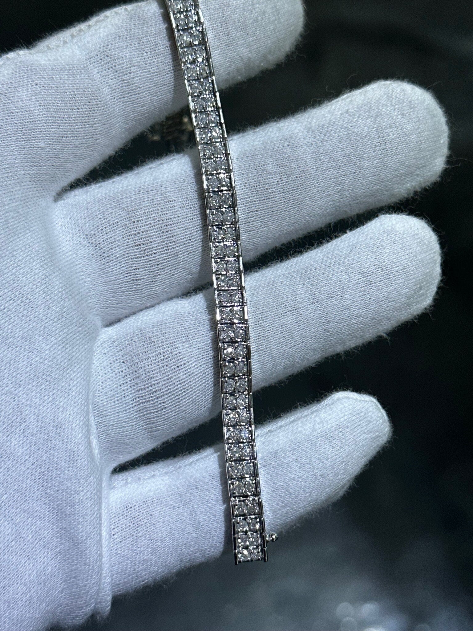 LIV 14k White Gold Natural White Diamonds Double Row Tennis Bracelet 20.5 Grams Gift